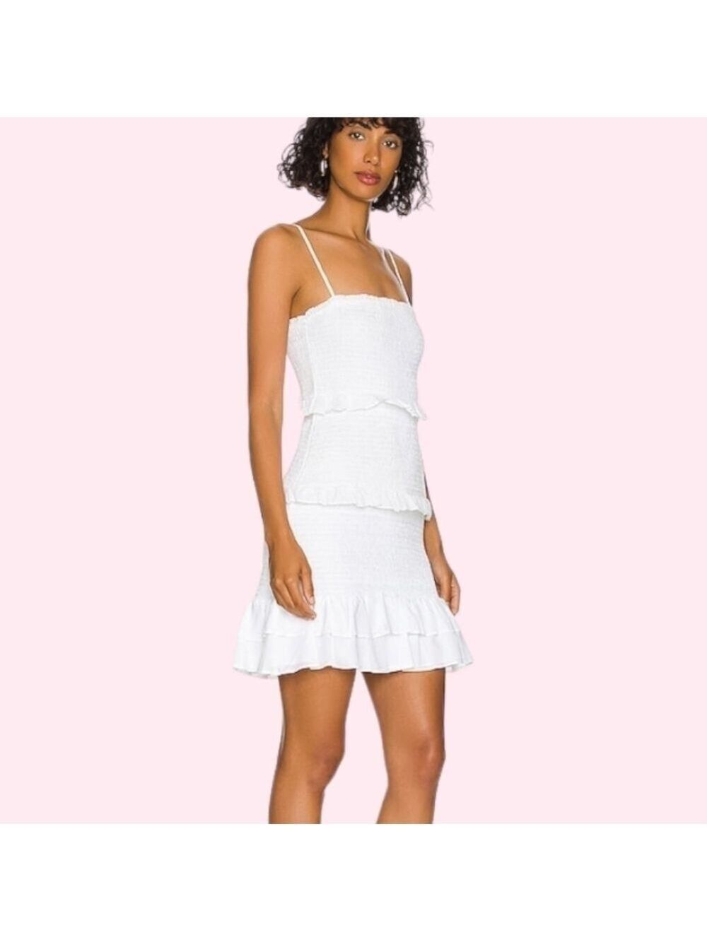 New 1 State Cotton Bodycon Smocked Tiered Pull On Spaghetti Strap Mini Dress M
